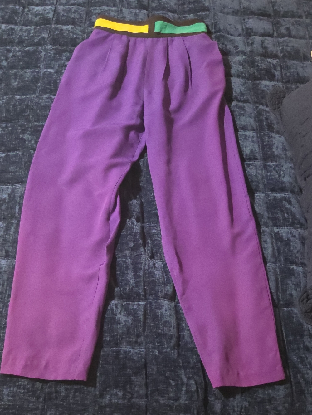 Vintage 90s Purple Colorblock Straight-Leg Pants with Yellow & Green Waistband